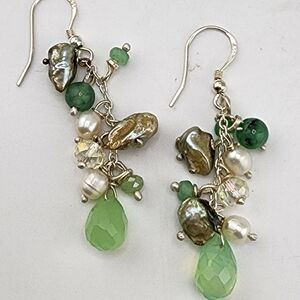 PREHINATE, SWEETWATER & PEARLS HANDMADE IN STERLING SILVER DANGLING EARRINGS